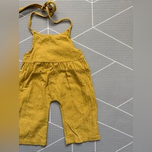 Small shop|Baby girl boho Mustard Yellow Linen-Blend Overall jumpsuit,open back•